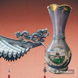 Vintage Japanese Moriage Dragonware Vase Souvenir Washington DC Original Sticker